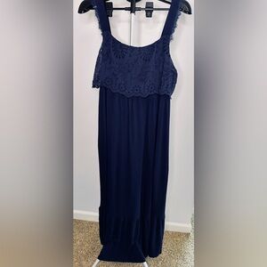 Margaux Riviera dress with‎ eyelets lace in navy blue